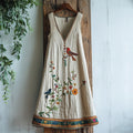 Women's Vintage Birds & Floral Embroidery Art Sleeveless Mini Dress