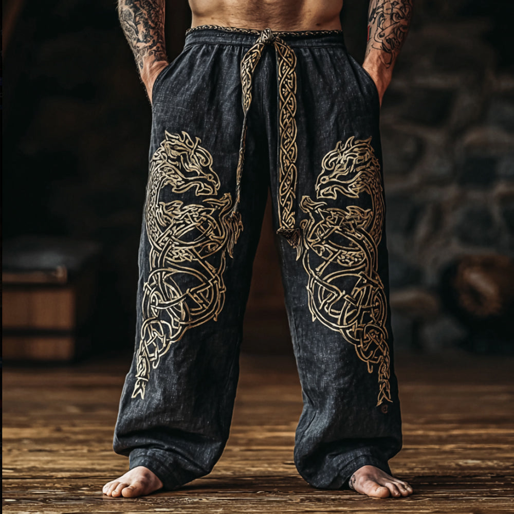 Men's Viking Dragon Mythology Totem Retro Casual Pants