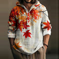 Men's Canada Maple Leaf Art Print Linen Blend Hooded Shirt
