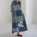 Retro Japanese Traditional Patchwork Art Linen Maxi Dress