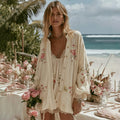 Vintage Floral Embroidery Art Linen Comfy Button Shirt