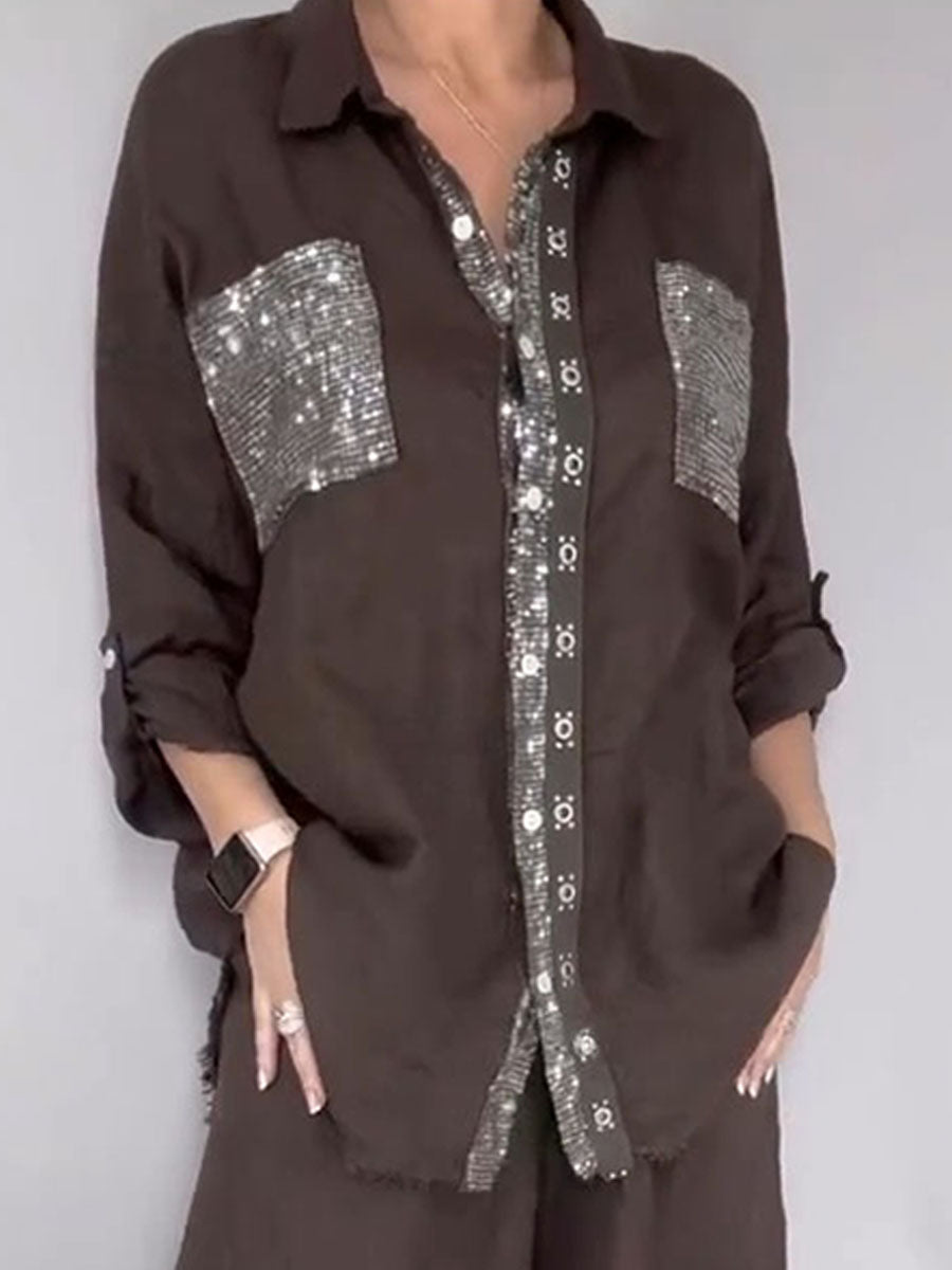 Women's Silver Splicing Cotton-linen Shirt