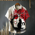 Men's Cat Under The Cherry Tree Japanese Art Print Short Sleeve Shirt