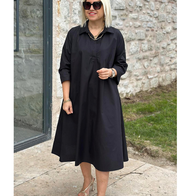 Women'S Long Shirt Solid Color Temperament Commuting Simple Lapel Cardigan Dress