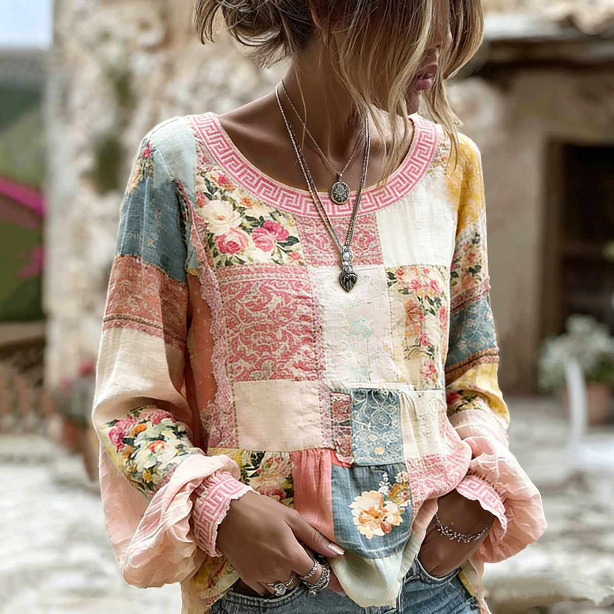 Women's Retro Bohemian Floral Pattern Casual T-shirt