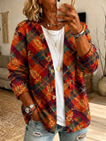 Women's Autumn Plaid Cardigan with Fallen Leaf Print