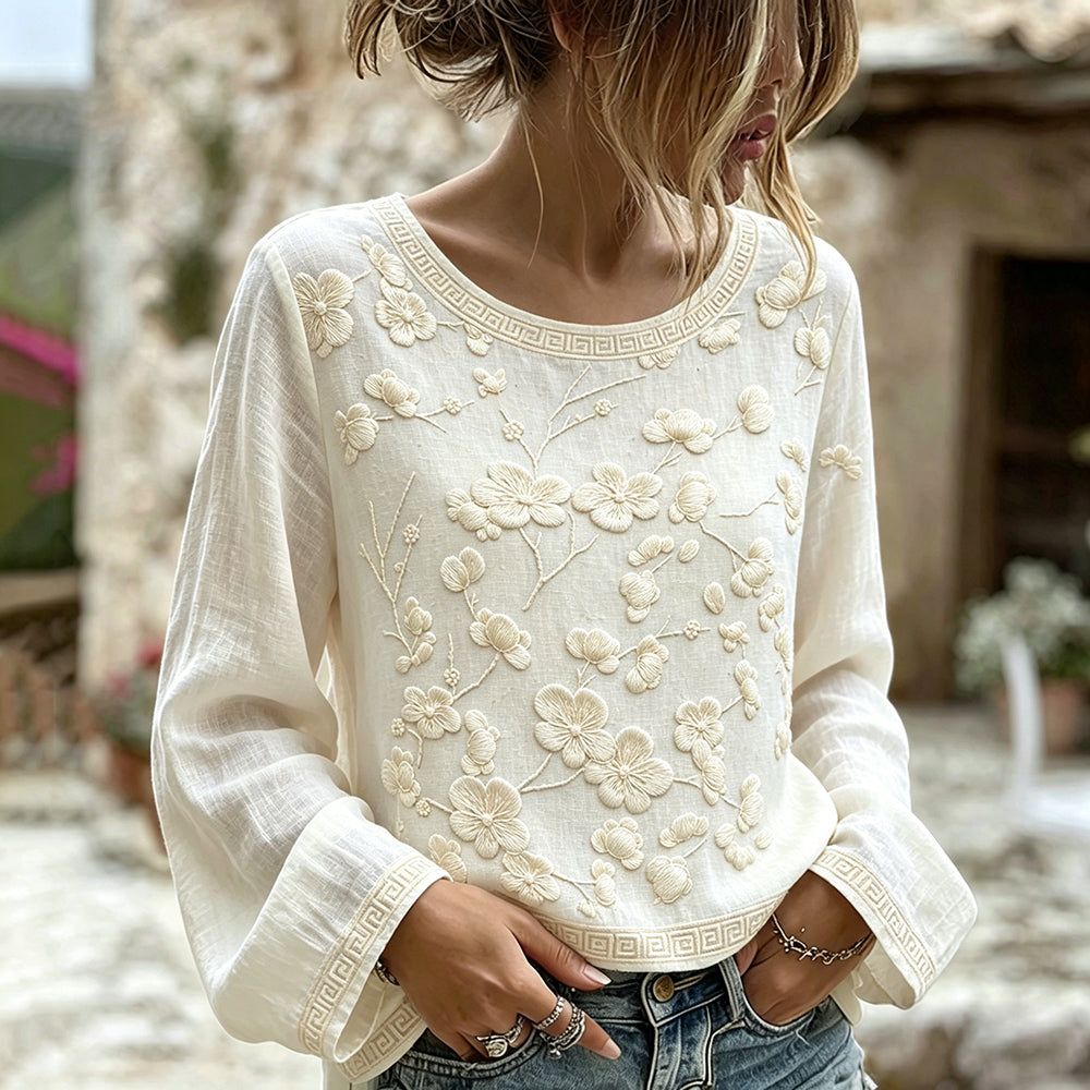 Vintage Plum Blossom Japanese Art Comfy Linen T Shirt
