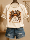 Women's Pumpkin Print Short-Sleeve T-Shirt for Autumn