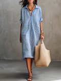 Relaxed Stripe Shirt Midi Dress