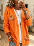 Women's Fall Patchwork Pumpkin Print Cardigan