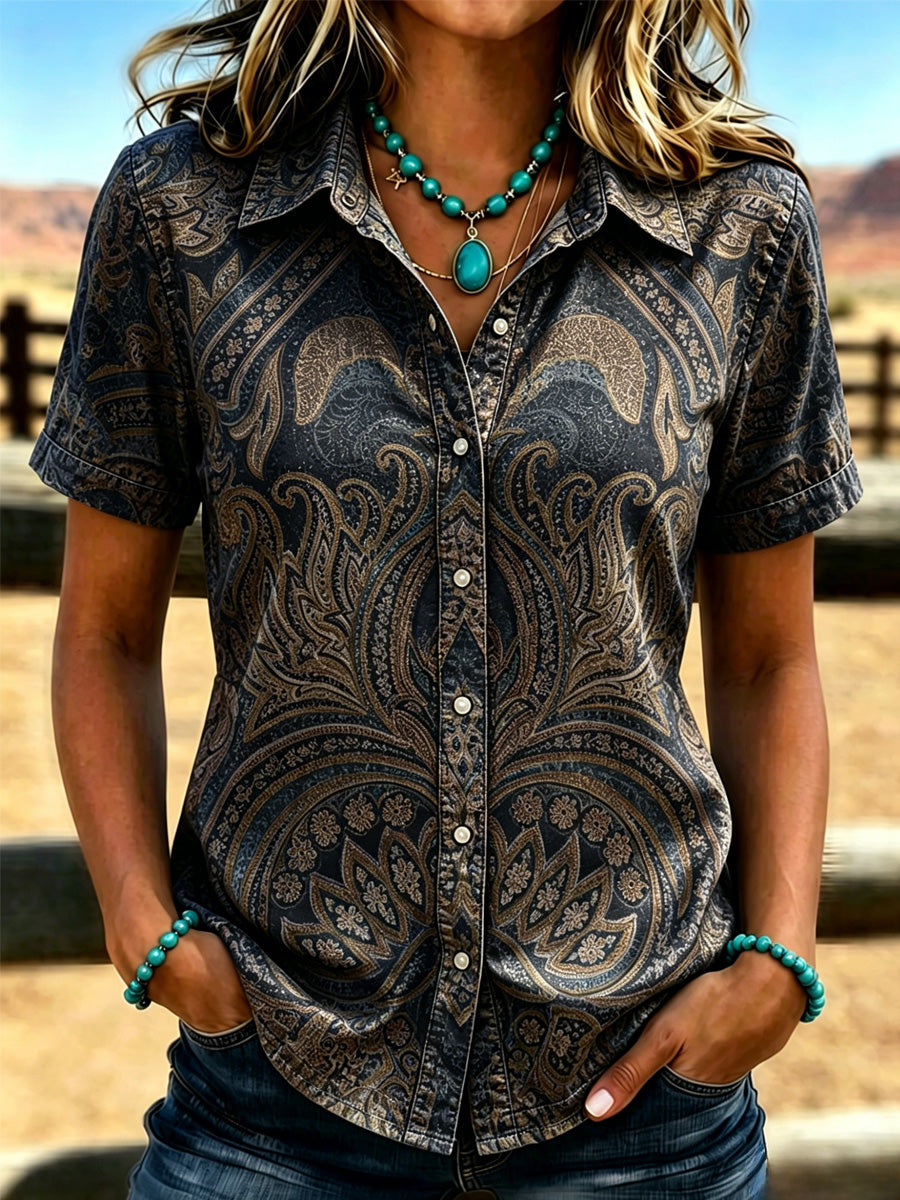 Women's Western-style Retro Print Shirt