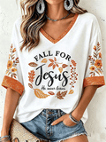 Women's Fall For Jesus He Never Leaves T-Shirt