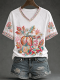 Women's Fall Pumpkin V-Neck T-Shirts