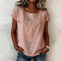 Women's Casual Embroidered Short-sleeve Cotton-linen Top