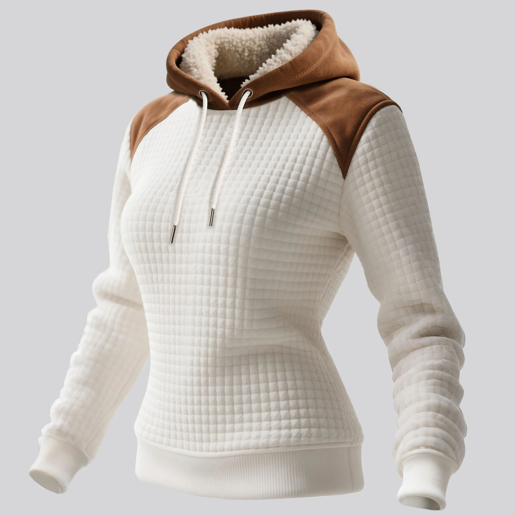 Women's Retro Western Waffle Colorblock Suede Hoodie