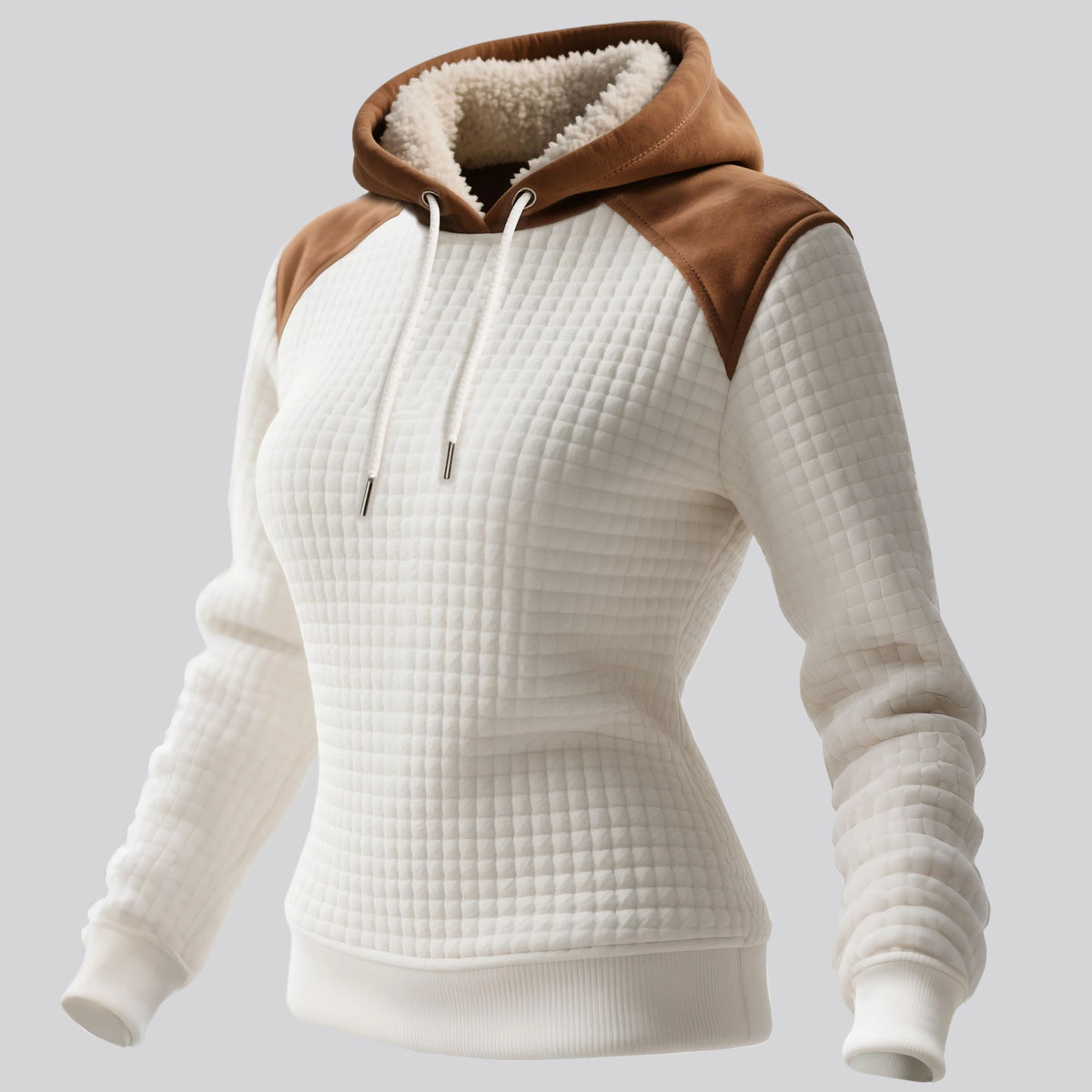 Women's Retro Western Waffle Colorblock Suede Hoodie