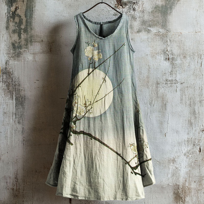 Plum Blossom Moon Gradient Japanese Linen Tank Dress
