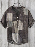Men's Vintage Frayed Patchwork Washed Linen Blend Shirt