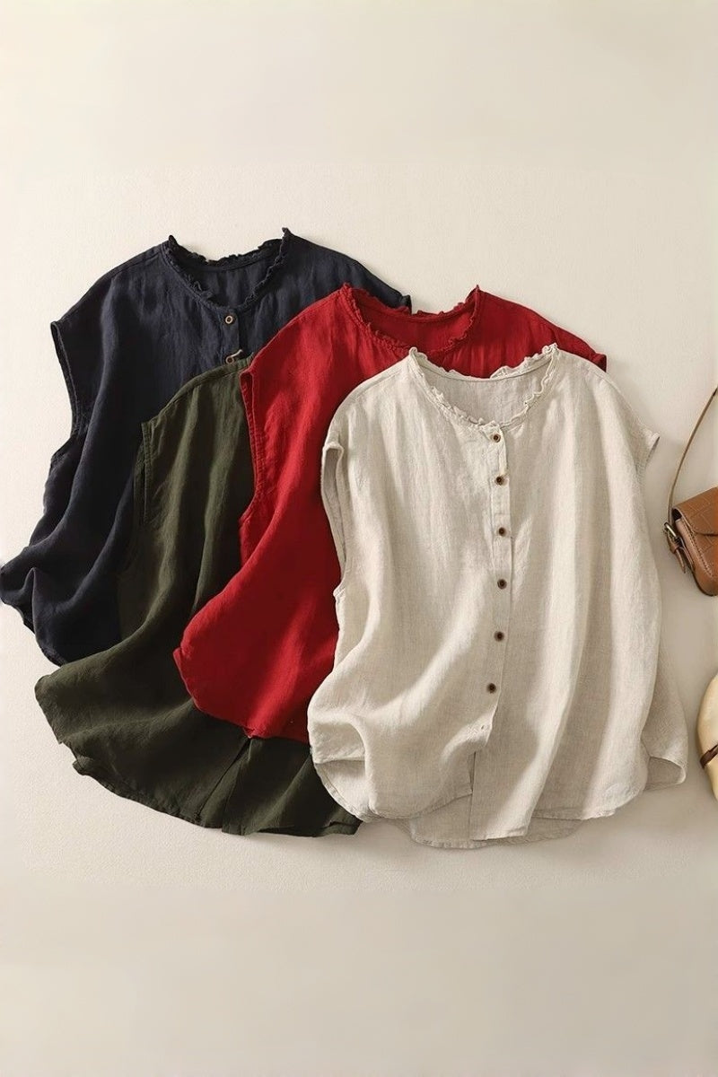 Cotton And Linen Lace Collar Button Cardigan Top
