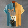 Men's Three Curious Cats Print Casual Cotton Shirt