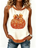 Women's Fall Patchwork Pumpkin Print Sleeveless Tops