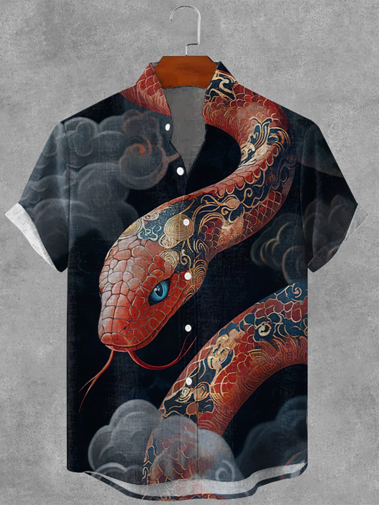Men's Snake Japanese Art Linen Blend Cozy Shirt