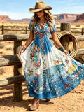 Women's Western Vintage Linen-Blend Maxi Dress