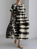 Women's Zebra Style Abstract Art Print Linen Blend Dress