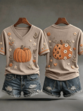 Women's Pumpkin Print Short-Sleeve T-Shirt for Autumn