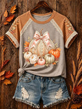Women's Retro Fall Print Comfortable T-Shirt