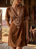 Ladies' Western Style Floral Pattern V-Neck Dress