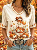 Women's Fall Goose Print Casual T-Shirt