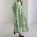 Vintage Japanese Floral Art Pattern Flowy Linen Maxi Dress