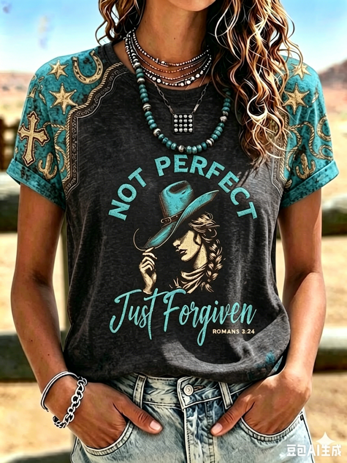 Women'S Western-Style Retro Faith Print  T-Shirt