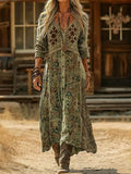 Women's Casual Retro V-neck Cotton Linen Dress