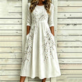 Women's Vintage Floral Art Print Linen Dress