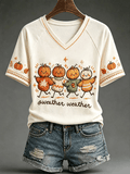Women's Fall Pumpkin V-Neck T-Shirts