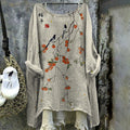 Women's Japanese Art Birds Loose V Neck Casual Shirt