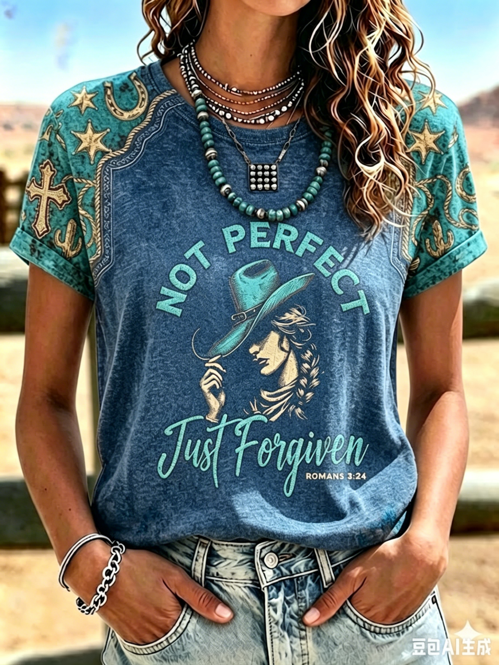 Women'S Western-Style Retro Faith Print  T-Shirt