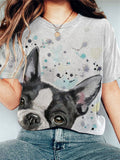 Women's Casual Funny French Bulldog Print T-shirt