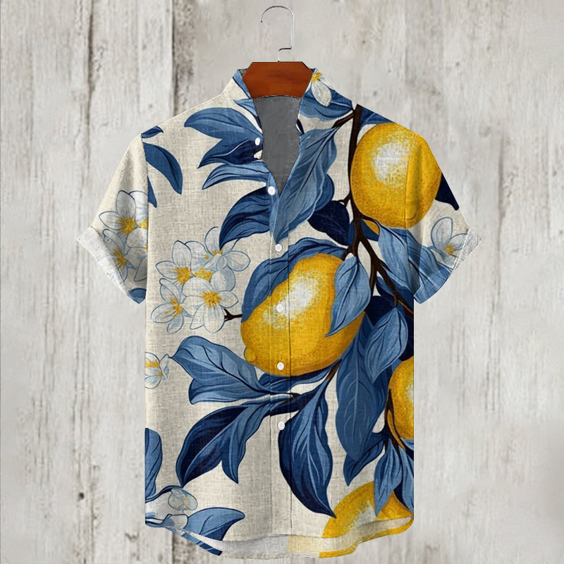 Men's Lemon Print Linen Blend Cozy Shirt