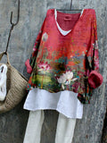 Vintage Lotus Flower Art Linen Blend Cozy Tunic