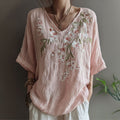 Women's Floral Art Print Linen Blend T-shirt