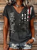 Women'S America Flag Print Casual V-Neck T-Shirt