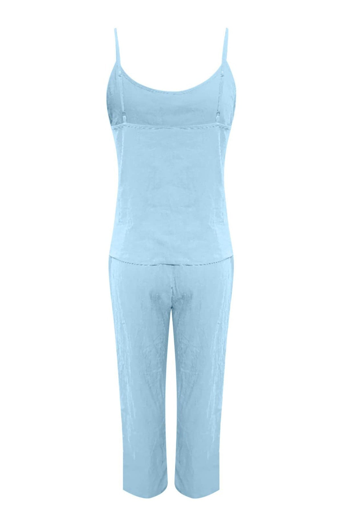 Solid Color Cotton Spaghetti Straps Long Pants Set
