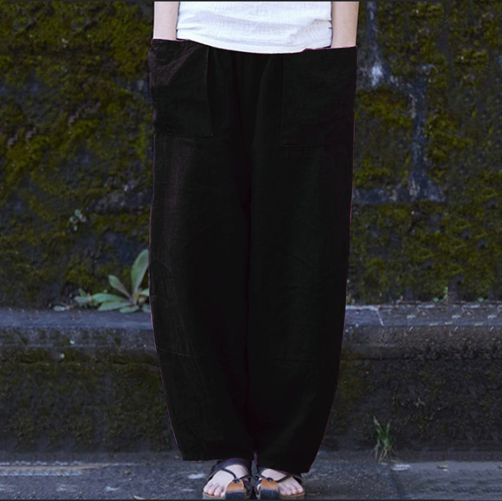 Women's Solid Linen Blend Pocket Comfort Casual Pants
