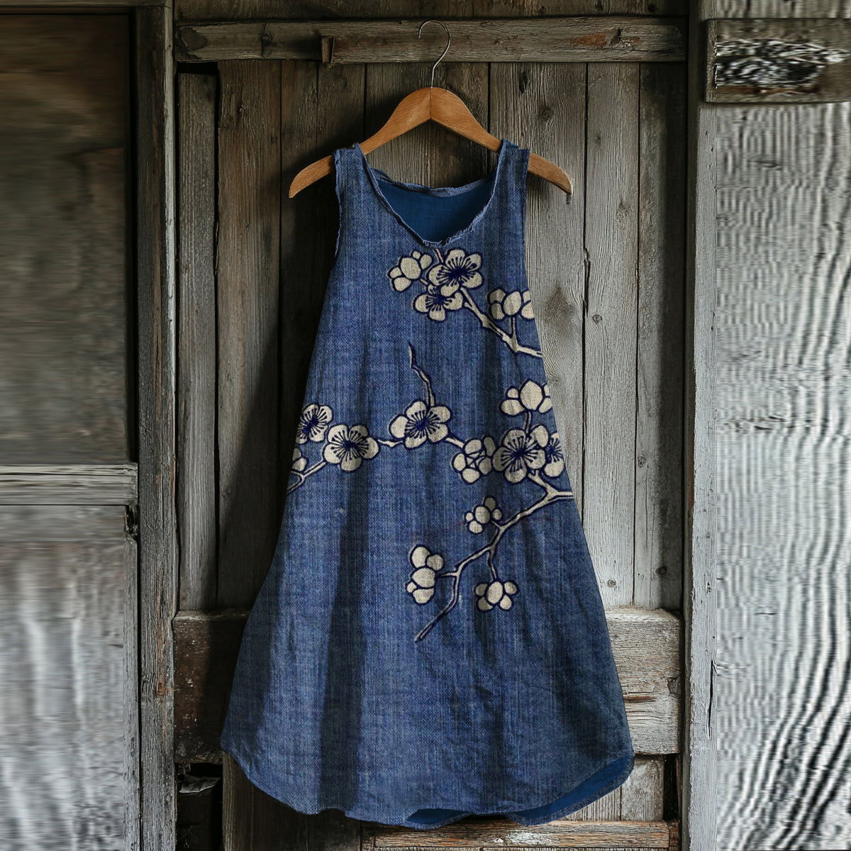 Vintage Cherry Blossoms Art Linen Blend Tank Dress