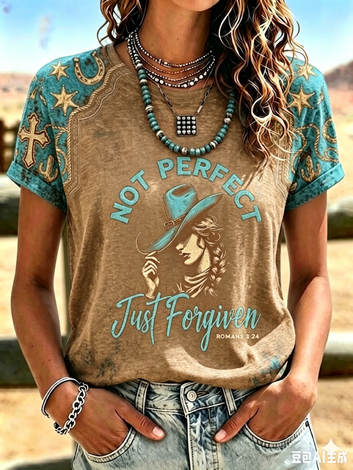 Women'S Western-Style Retro Faith Print  T-Shirt