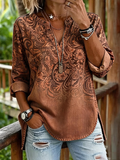 Women's Western Retro Art Flower Printed Top