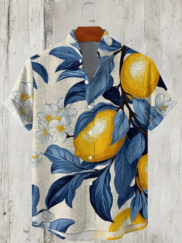 Men's Lemon Print Linen Blend Cozy Shirt